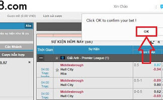 Click Ok nếu xác định sẽ đặt cược